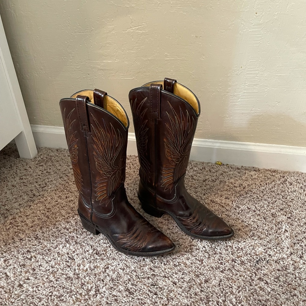 Dark brown leather cowboy boots